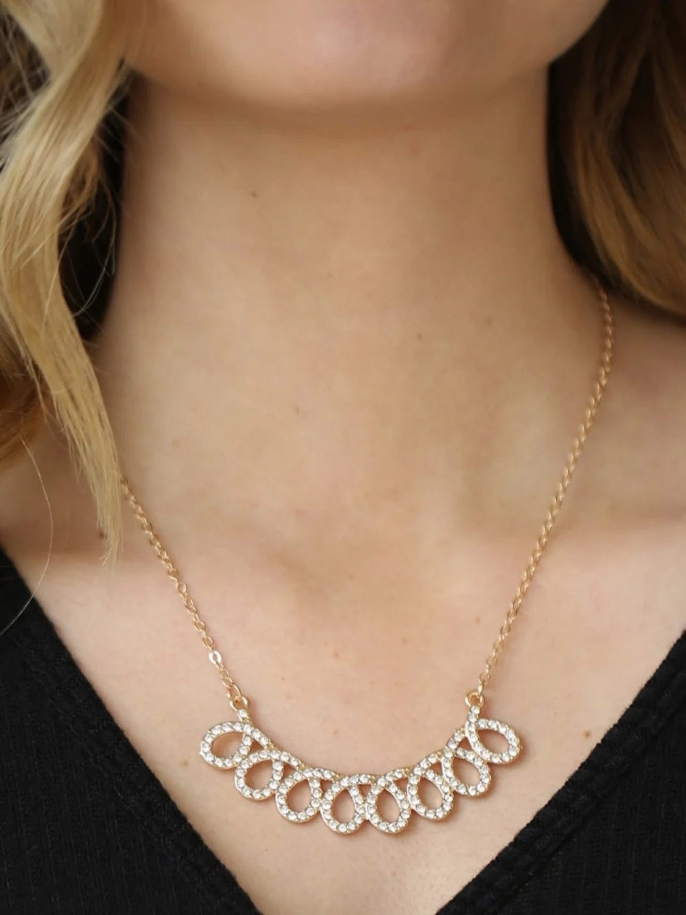 paparazzi Gold Crystal Loop Bib Necklace
